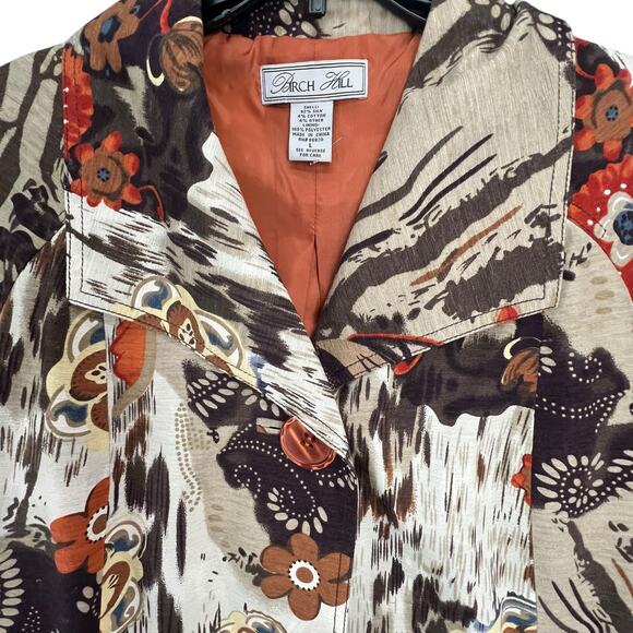 Birch Hill Vintage Blazer Jacket Womens L Brown Silk Blend 3/4 Boho Art To Wear - Picture 4 of 15